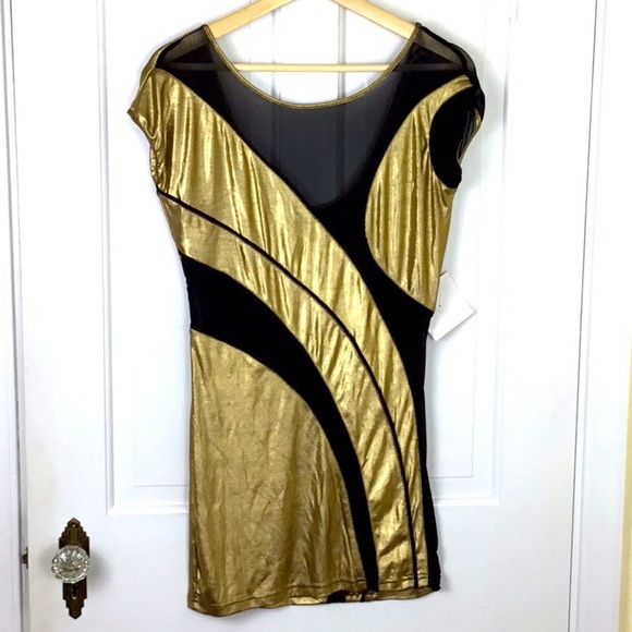 ASOS Mini Dress Black Mesh Gold size 8 Y2K NWT - Picture 1 of 7